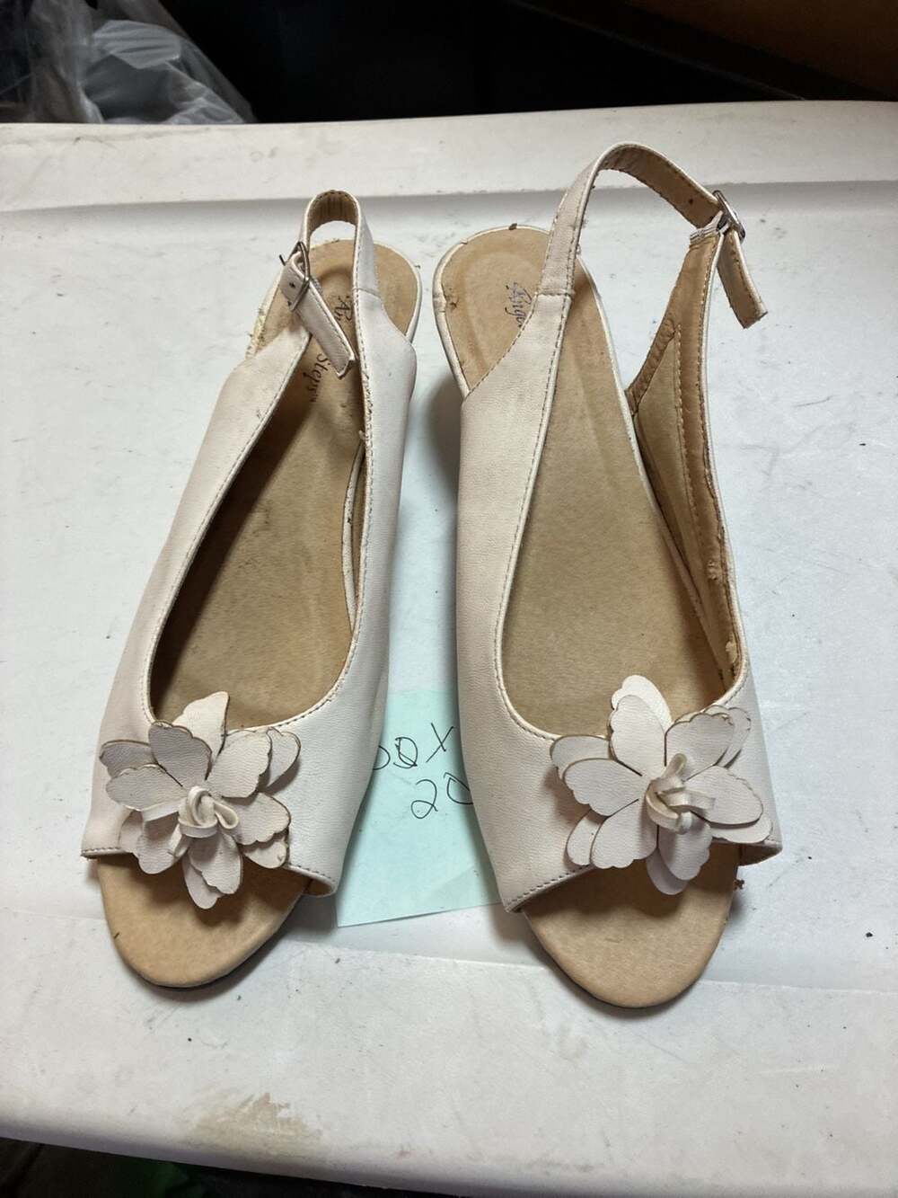 Angel Steps Women's Ivory Peep Toe Slingback Wedge Sandals with Flower Detail